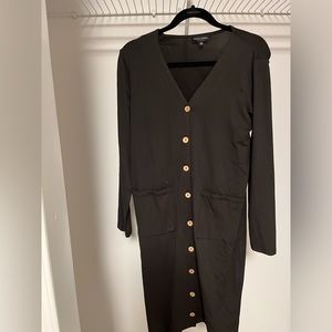 Button down knee length dress with open neck